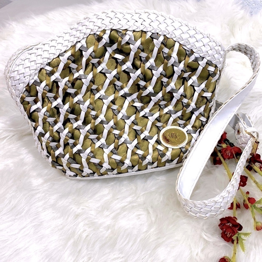 KMQ shoulder bag / purse white and metallic woven colours​​​​​​​​​​​​​​​